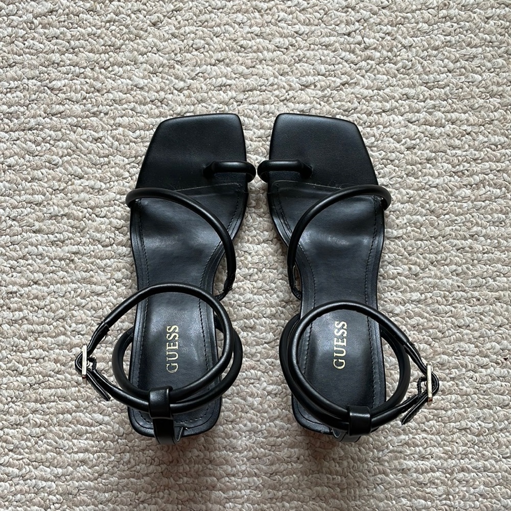 Black strappy block heels